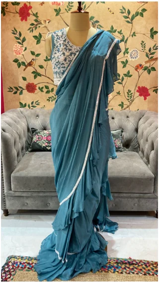 Pure chinnon drape saree