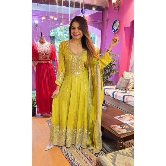 Lemon green georgette dress