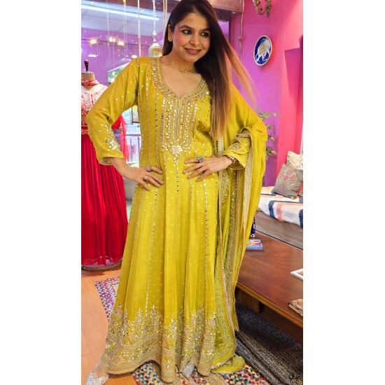 Lemon green georgette dress