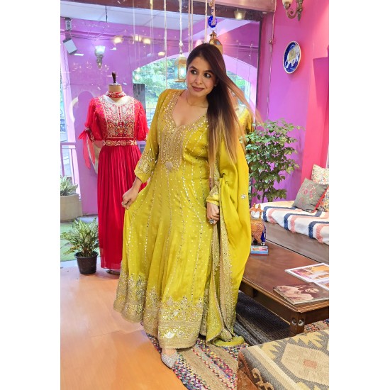 Lemon green georgette dress