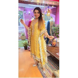 Yellow silk kaftan set 