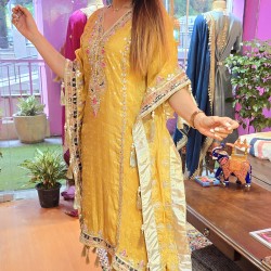 Yellow silk kaftan set 