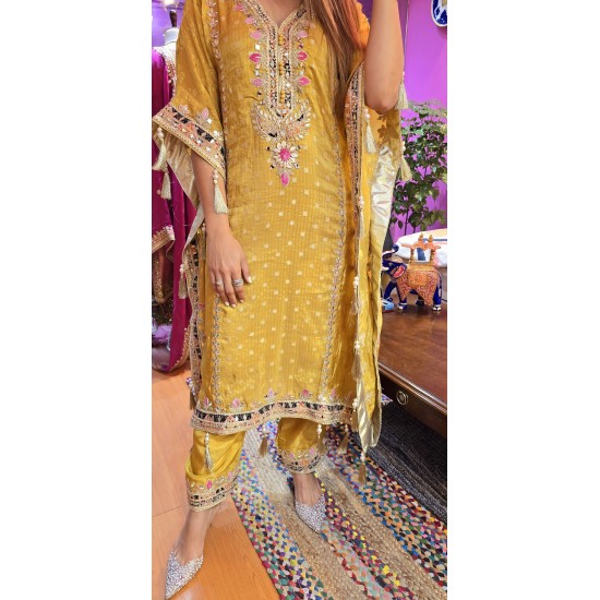 Yellow silk kaftan set 