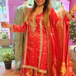 Red banarasi plazzo set