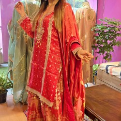 Red banarasi plazzo set