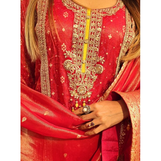 Red banarasi plazzo set