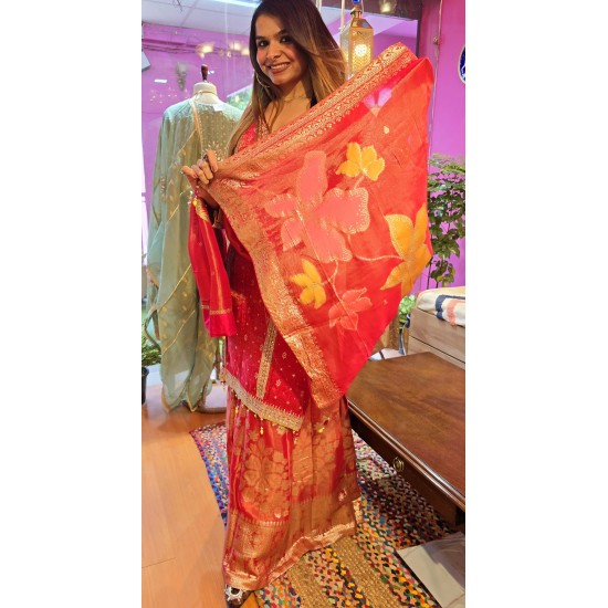 Red banarasi plazzo set