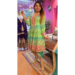 Green anarkali with dhoti set 