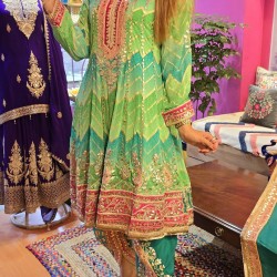 Green anarkali with dhoti set 