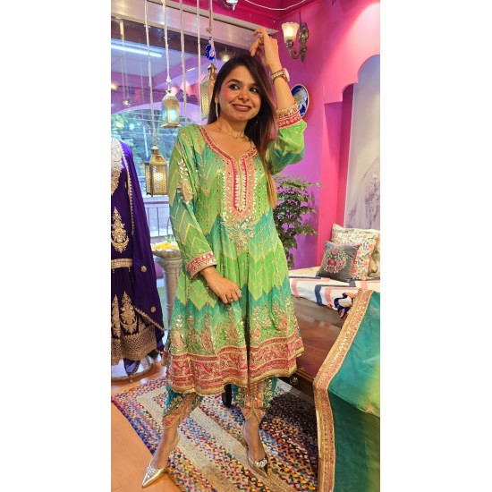 Green anarkali with dhoti set 