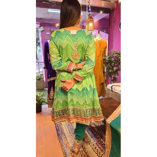 Green anarkali with dhoti set 