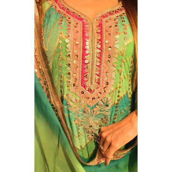 Green anarkali with dhoti set 