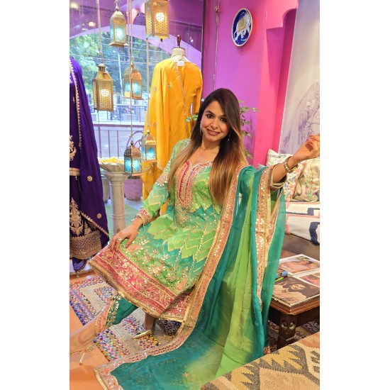 Green anarkali with dhoti set 