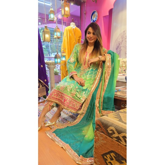 Green anarkali with dhoti set 