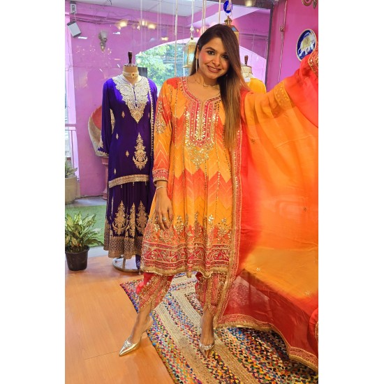 Orange Anarkali with dhoti set 