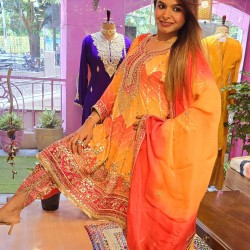 Orange Anarkali with dhoti set 