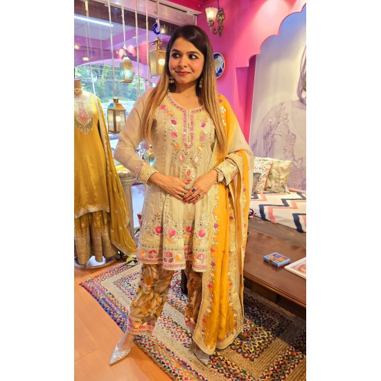 Beige anarkali with pants 