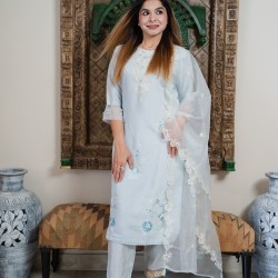 Ice blue muslin suit set 