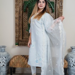 Ice blue muslin suit set 