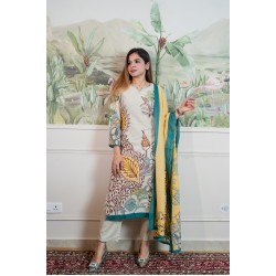 Turquoise print cotton  suit