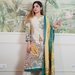 Turquoise print cotton  suit