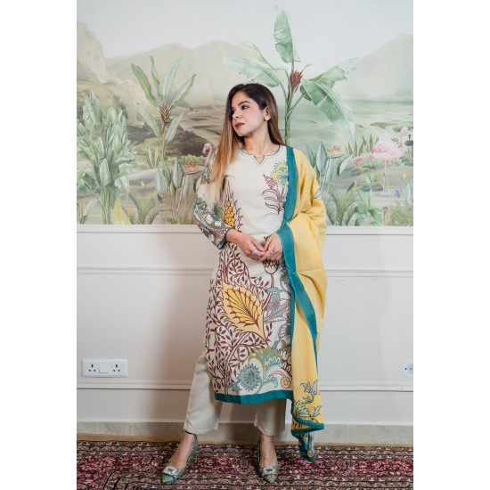 Turquoise print cotton  suit