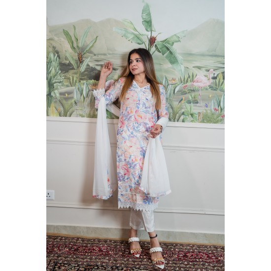 White floral suit set 